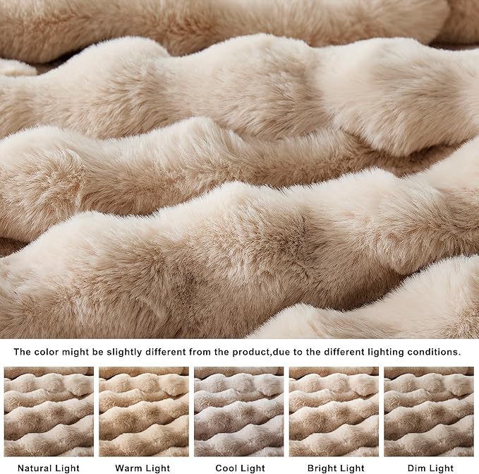 WDCOZY Luxury Bubble Throw Blanket, Faux Fur Mink Plush Throw for Couch, Sofa and Bed, Soft Fluffy Fuzzy Furry Cozy Blanket, Thick and Warm, 60x80 inches, Beige Tan Taupe Camel, 950 GSM