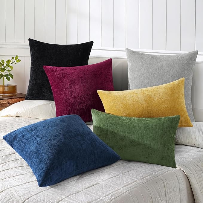 decorUhome Chenille Grey Throw Pillow Covers 20x20 Inch Set of 2, Decorative Soft Couch Pillow Covers Solid Dyed Accent Farmhouse Neutral Square Pillow Cases for Sofa
