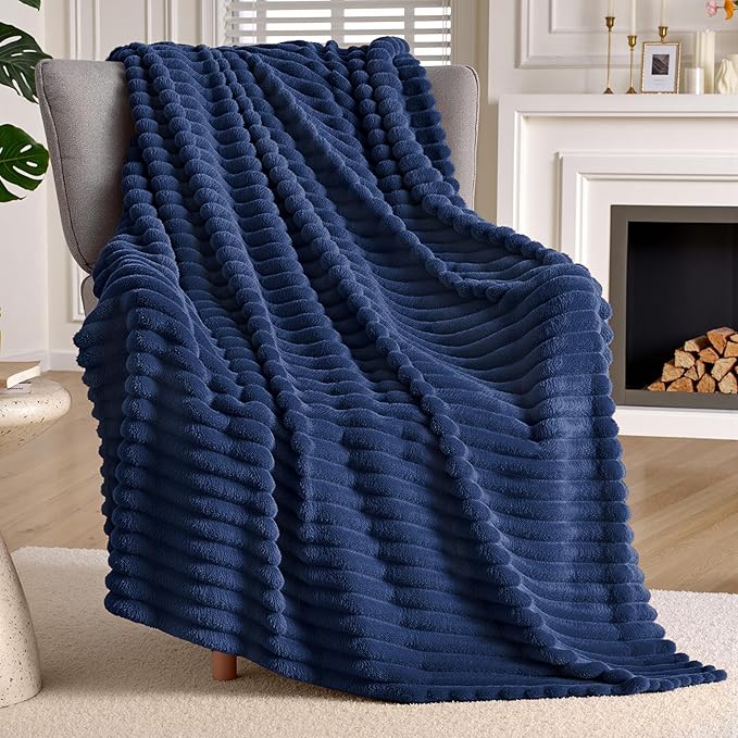 Joiedomi Navy Blue Throw Blanket for Couch, Soft & Warm Blue Fleece Blankets Gifts for Women Men Mom, Cozy Cute Soft Throw 50x60 Inches