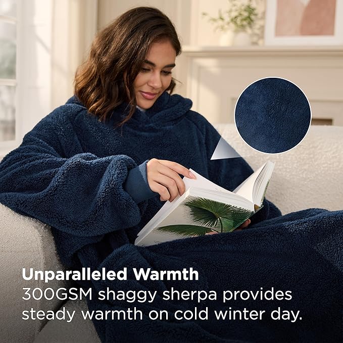 Bedsure Wearable Blanket Hoodie Gifts for Dad Women, Warm Cozy Giant Big Hoodie Blanket Oversized Sweatshirt for Adult Women Men, Navy Blue