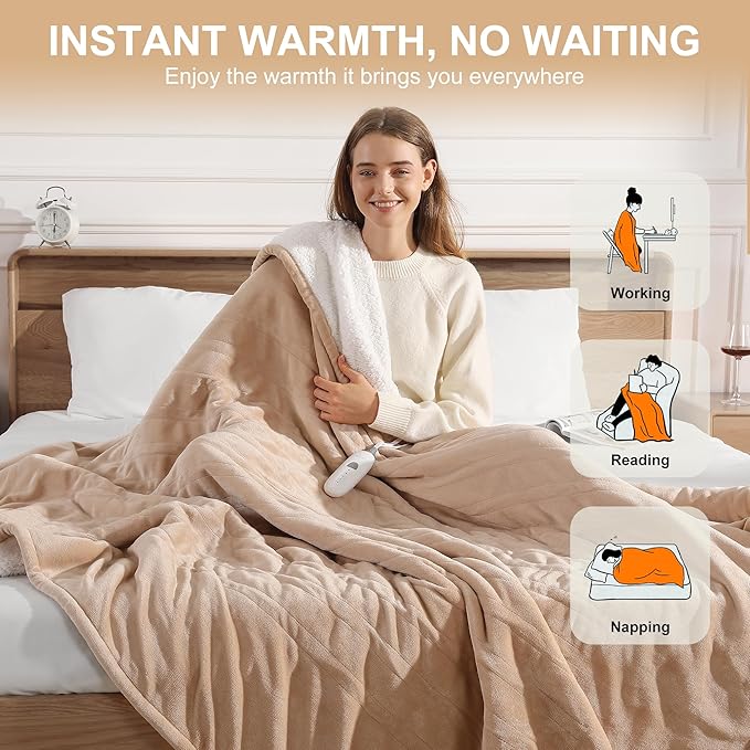 Heated Blanket Twin Size Electric Blanket - Heating Blanket with 5 Heating Level & 10 Hour Auto Off, Ultra Soft, Machine Washable & Overheating Protection, House Warming Gifts New Home(Beige)