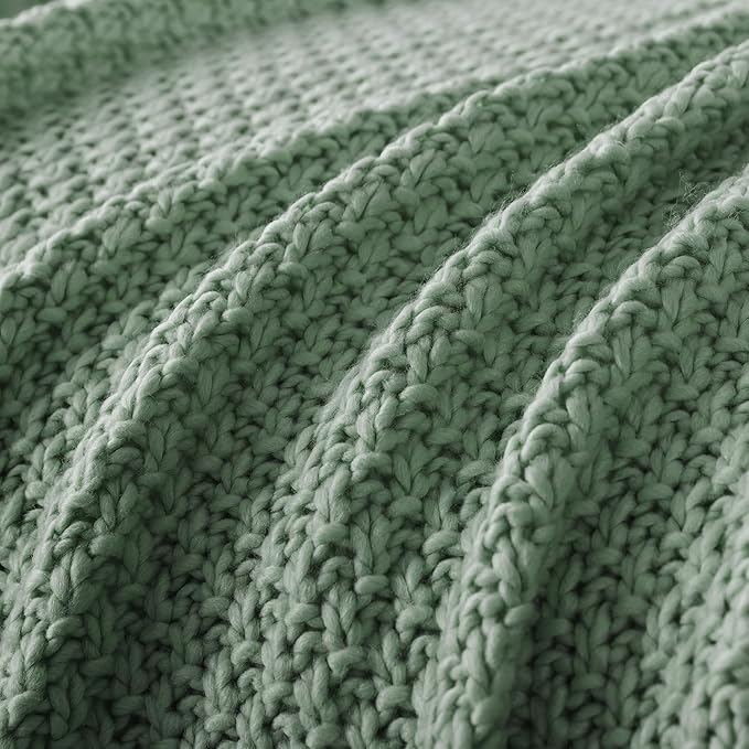 WDCOZY Chunky Cable Knit Throw Blanket Super Soft Warm Knitted Throw Blanket for Couch, Sofa, Chair, Bed Lightweight Breathable Cozy Comfortable Home Decorative Sage Green 50x60 Inches