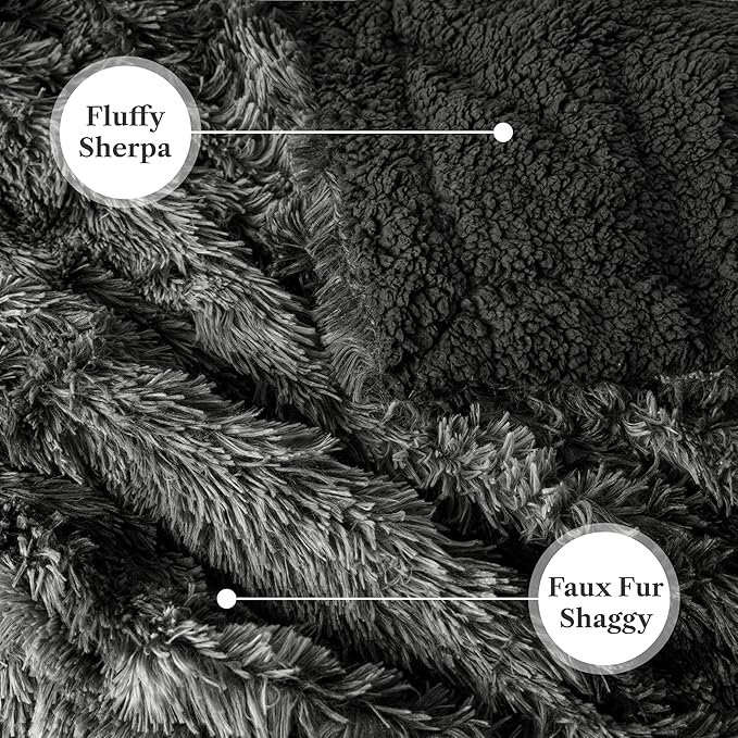 PAVILIA Black Fluffy Faux Fur Sherpa Throw Blanket, Twin Size, Tie-Dye, 60x80