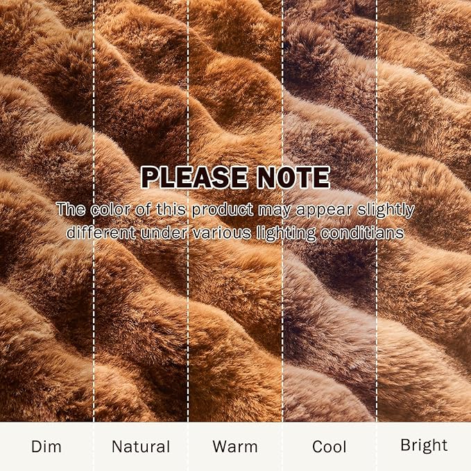 EMME Faux Fur Throw Blanket Tie Dye Dark Brown - Big Bubble Rabbit Cozy Blanket for Couch, Small Fluffy Fuzzy Cozy Blanket, Thick Furry Plush Shaggy Blankets, 650GSM, 50x60 Inches