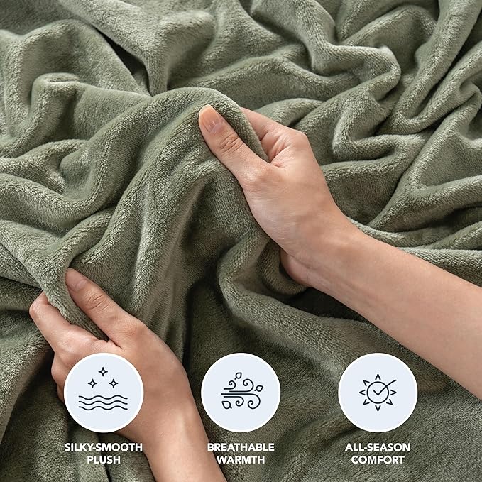 Berkshire Blanket Classic Velvetloft® Solid Blanket Twin Size, Lightweight Cozy Flannel Plush Blanket for Bed and Couch,Dark Sage,60×92 Inches