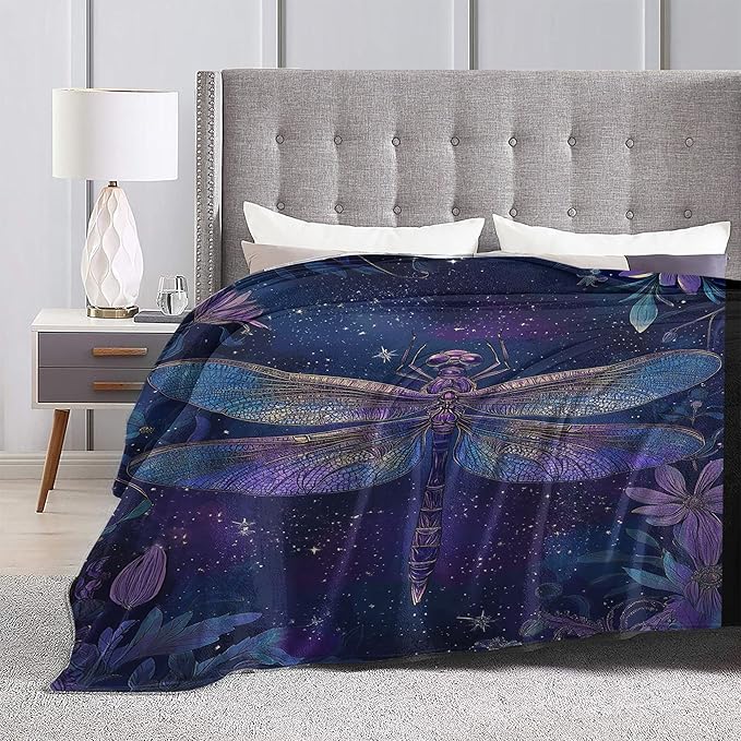 Dragonfly Throw Blanket Soft Warm Cozy Dragonflies Blankets Fuzzy Plush Fleece Dragonfly Blanket Gifts for Couch Bed Sofa Home Decor 40''X50''