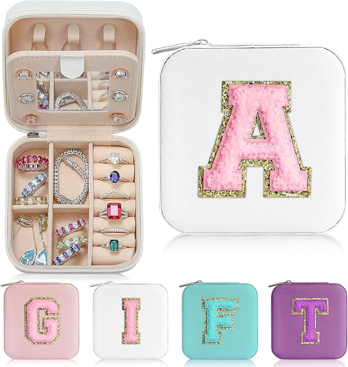Parima Easter Basket Stuffers for Teen Girls - Girl Gifts, 6 7 8 9 10 11 12 13 14 Year Old,Gift for Teens Kids Daughter Sister Birthday Gift, Travel Jewelry Case Small Jewelry Box | Letter A, White