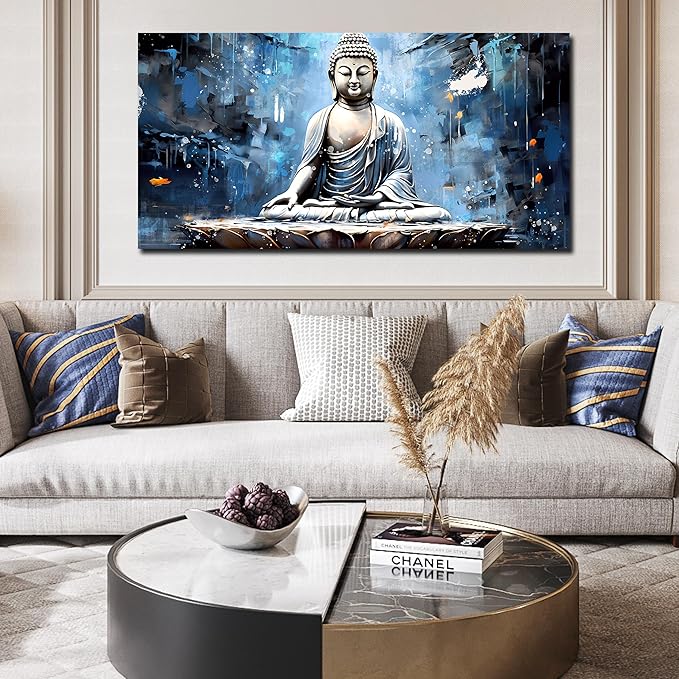 Xxliren Blue Zen Wall Art for Living Room Large Size Meditation Wall Decor Buddha Wall Art Yoga Wall Decor Ready To Hang Size 60 x 30 Inch