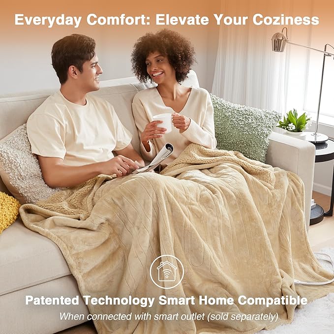 Beautyrest Heated Blanket, Electric Blanket, Soft, Warm, Reversible Plush - Sherpa Heating Blanket with 20 Heat Settings, 1-10 hrs Timer Auto Shut Off, Machine Washable, Full (84 inx80 in), Tan