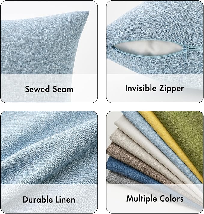 MIULEE Pack of 2 Decorative Linen Burlap Textured Pillow Covers Farmhouse Boho Accent Pillowcases Spring Coastal Home Decor for Couch Sofa Bedroom Living Room 20x20 Inch Light Blue