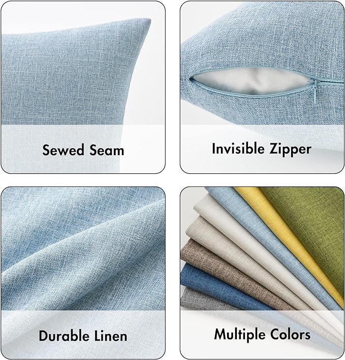 MIULEE Pack of 2 Decorative Linen Burlap Textured Pillow Covers Farmhouse Boho Accent Lumbar Pillowcases Spring Coastal Home Decor for Couch Sofa Bedroom Living Room 12x20 Inch Light Blue