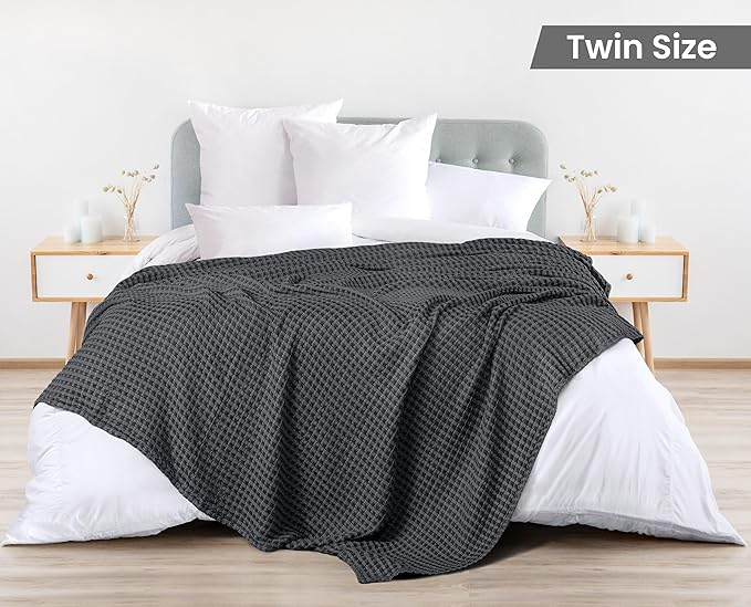 Utopia Bedding Charcoal 100% Cotton Waffle Blanket 300 GSM [Twin - 90x72 Inch] Soft Lightweight Breathable Bed Blanket for All Season
