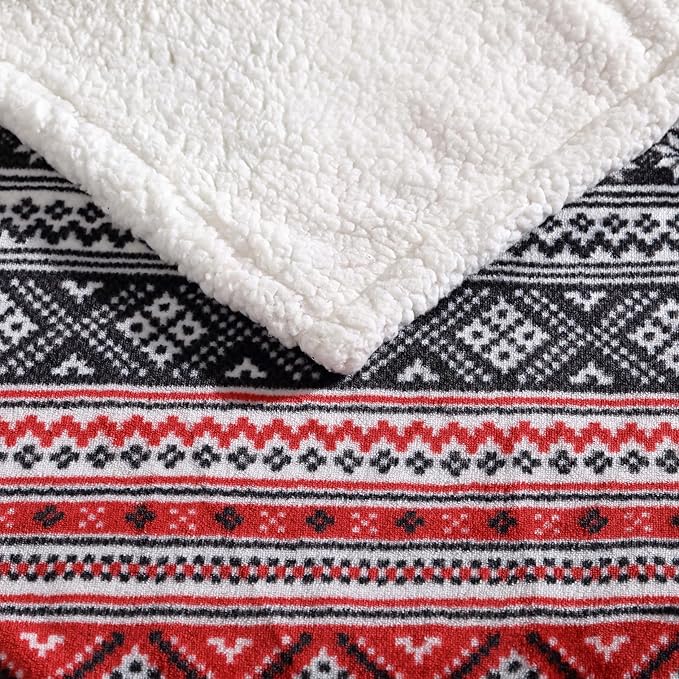 Eddie Bauer - Throw Blanket, Brushed Fleece & Plush Sherpa Soft Bedding, Blanket for Couch & Bed (Fair Isle Black, 50" x 60")
