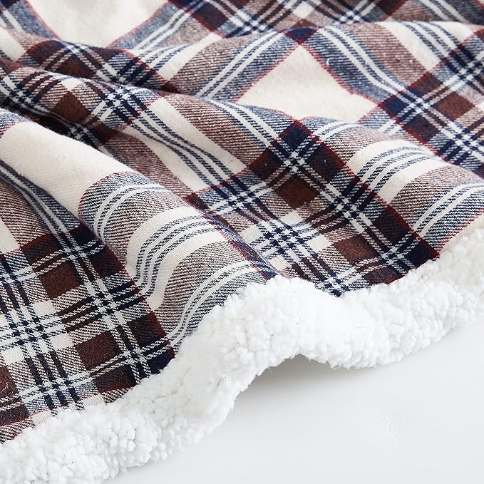 Eddie Bauer - Blanket, Soft Reversible Sherpa & Brushed Fleece Bedding, Perfect for Lounging, Dorm Essentials (Edgewood Plaid Khaki)