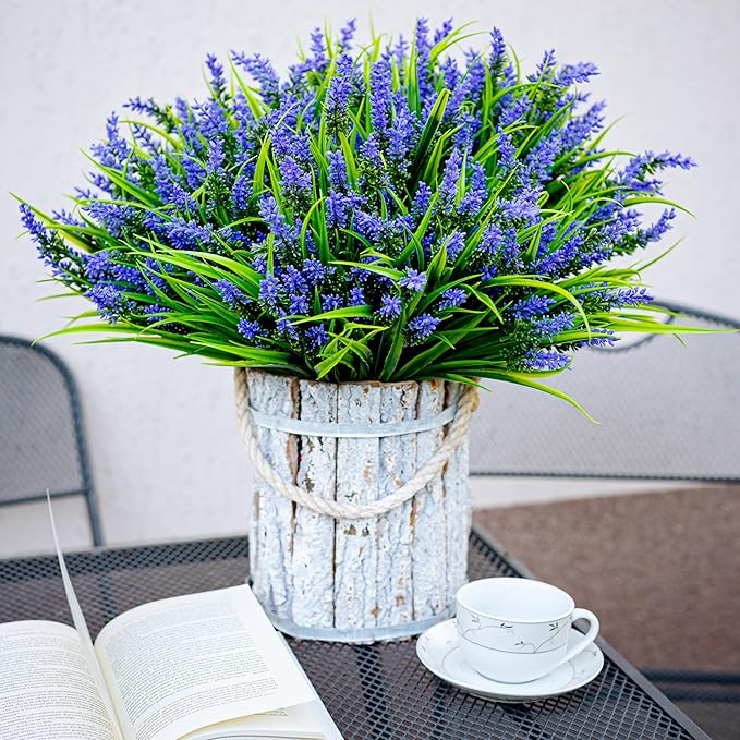 Artificial Flowers for Outdoors Decorations - 20 Bundles Fake Lavender Monkey Grass UV Resistant Plastic Faux Plants for Home (20, Purple)