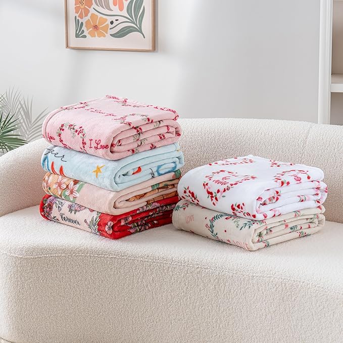 Berkshire Velvetloft® Plush Throw Blanket – Ultra Soft & Cozy Gift for Mom, Women & Loved Ones, Perfect for Mother’s Day, Valentine’s, Birthday, and Everyday Use, Boquet Hearts Red, 50''× 60''