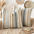 ANRODUO Pack of 2 Boho Decorative Throw Pillow Covers 20x20 Farmhouse Cushion Case Striped Chenille Pillow Cases Square Pillow Covers Accent Neutral Pillowcase for Sofa Couch Bed, Light Blue Stripe