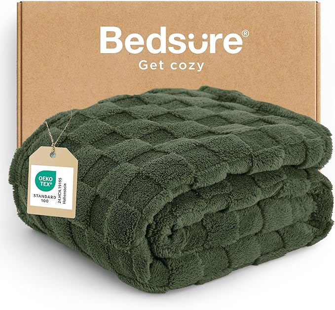 Bedsure GentleSoft Bronze Green Throw Blanket for Couch - Checkered Fleece Spring Blankets Gifts for Women Men Girls, Cute Soft Cozy Mother's Day Throw for Bedroom Home Decor Gifts, 50x60 Inches