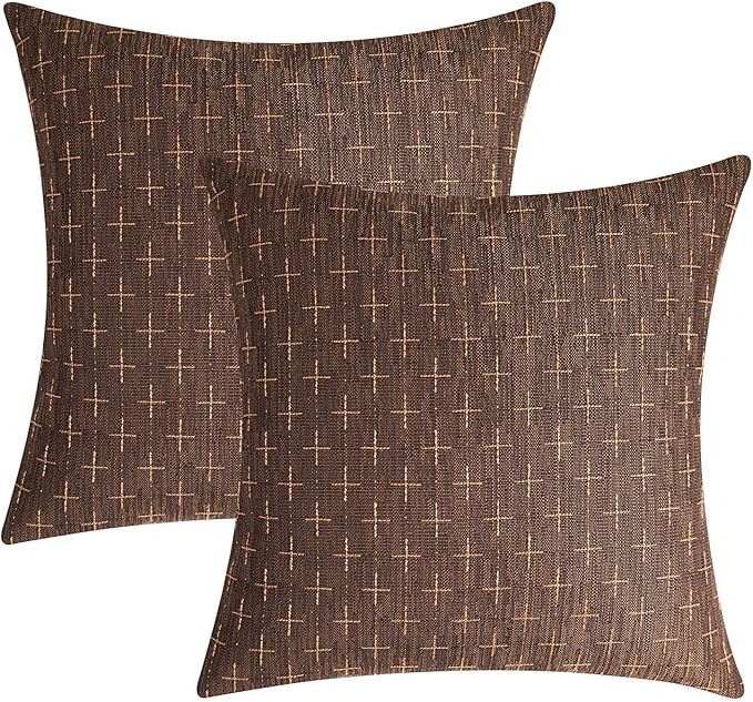 MIULEE Pack of 2 Decorative Vintage Burlap Linen Brown Throw Pillow Covers Modern Farmhouse Pillowcase Rustic Woven Textured Cushion Cover for Sofa Couch Bed 16x16 Inch Dark Coffee