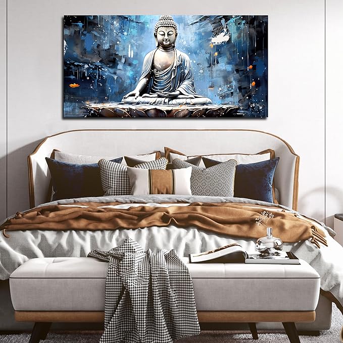 Xxliren Blue Zen Wall Art for Living Room Large Size Meditation Wall Decor Buddha Wall Art Yoga Wall Decor Ready To Hang Size 60 x 30 Inch