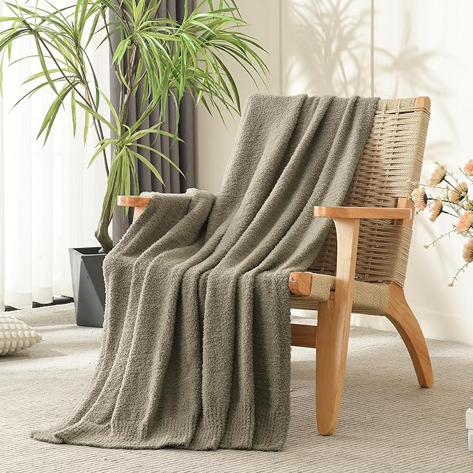 JOOJA Taupe Knit Throw Blanket Knitted Boucle Blankets Decorative Soft Fuzzy Throw Bed Blanket for Women Couch 50x60 Inches Taupe