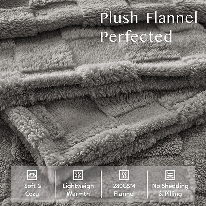 Joiedomi Throw Blanket for Couch, Soft Grey Fleece Checkered Blankets Gifts for Women Mom Girls, 280GSM Cozy Cute Soft Throw Home Room Decor Aesthetic Gifts 50x60 Inches