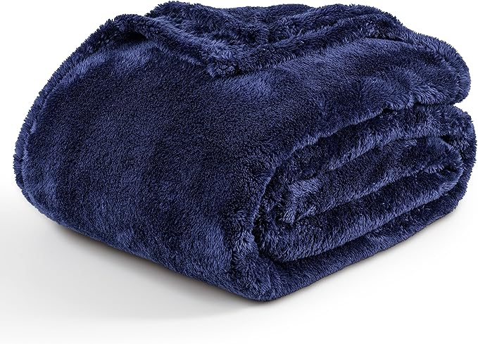 Berkshire Blanket Classic Extra-Fluffy™ Plush Throw Blanket, Soft Fuzzy Fluffy Long Hair Throw Blanket for Couch Sofa Bed, Atlantis Dark Blue, 50x60 Inches