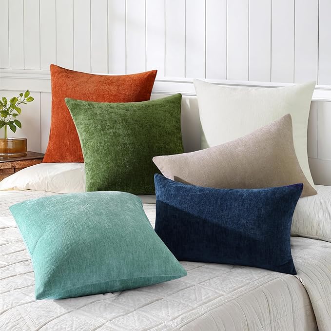 decorUhome Chenille Aqua Haze Throw Pillow Covers 22x22 Inch Set of 2, Decorative Soft Couch Pillow Covers Solid Dyed Accent Farmhouse Neutral Square Pillow Cases for Sofa
