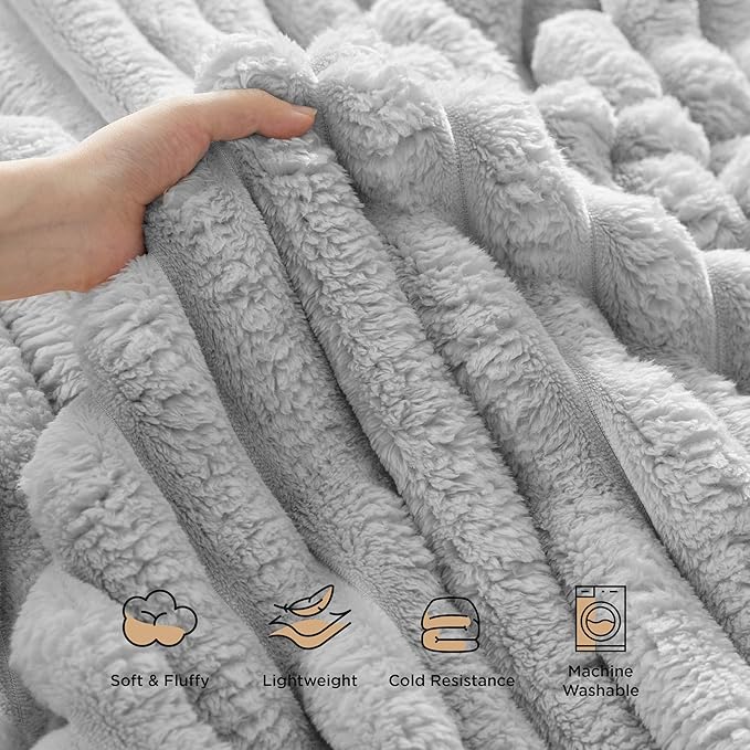 Bedsure Twin Blanket for Couch - 350GSM Super GentleSoft Fuzzy Fluffy Cozy Blankets for Women, Cute Small Plush Fleece Throws for Girls, Light Grey，60x80 Inches, Wider Striped Design