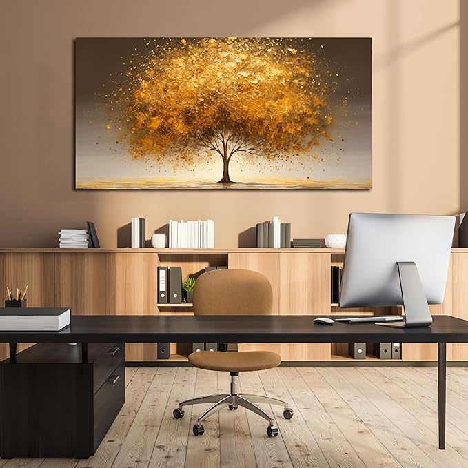 Tree Wall Art for Office Large Wall Art for Living Room Gold Canvas Art Wall Decor for Bedroom Size 29 x 59 Inch