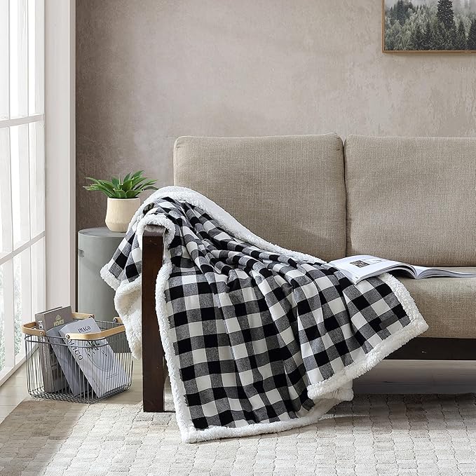 Eddie Bauer - Blanket, Super Soft Reversible Sherpa & Brushed Fleece Bedding, Throw Blankets for Couch, Ideal for Lounging (Cabin Plaid Black)