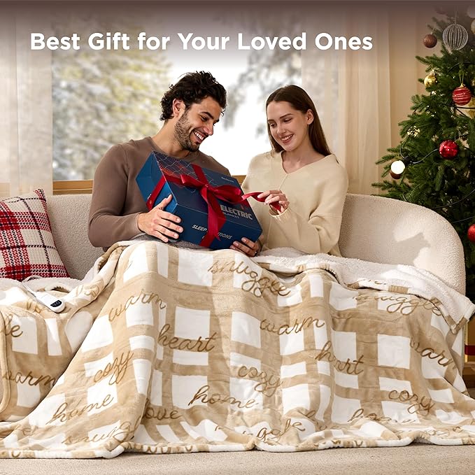 Bedsure Christmas Heated Blanket Throw - Soft Flannel Sherpa Electric Blanket with Pet Pattern, Heated Throw as a Gift, with 6 Heating Levels, 4 Time Settings, and 3-Hour Auto-Off (50x60 inches)