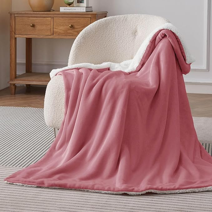 Bedsure GentleSoft Sherpa Fleece Throw Blanket for Couch, Non-Heated, Thick and Warm Throw for Girls and Women, Soft Fuzzy Plush Blanket for Winter, Dusty Rose, 50x60 Inches