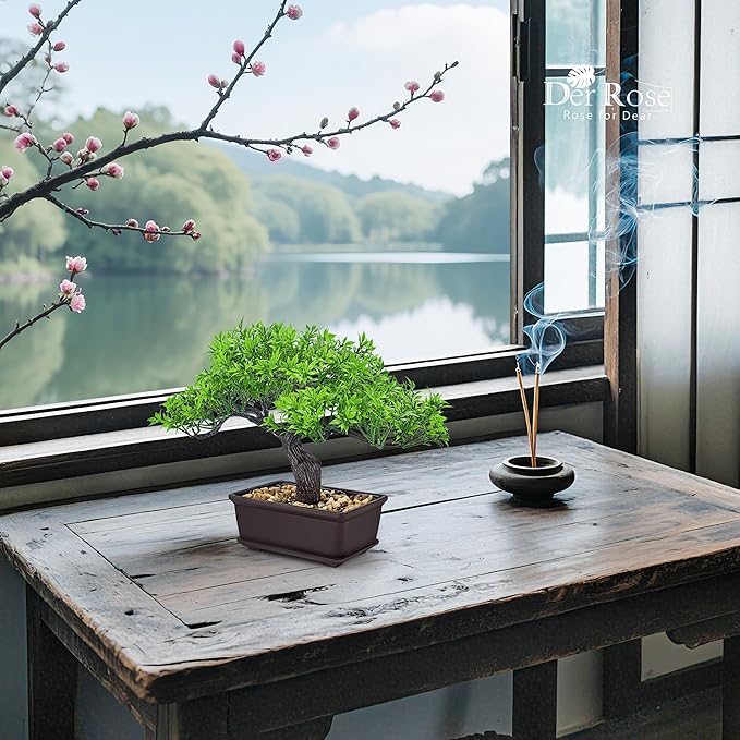 Der Rose Artificial Bonsai Tree 8 Inch Zen Fake Plant Modern Shelf Office Desk Decor Japanese Style Indoor