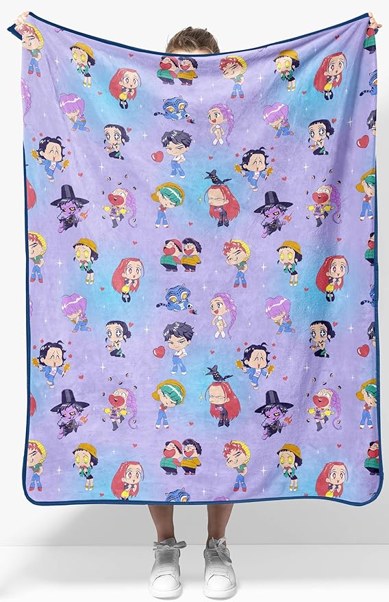 Jay Franco Kids Plush Throw Blanket – Ultra Soft Cozy Plush Fleece for Bed, Couch, Sofa, Home Décor, Official Licensed Huntrix and Saja Boys, Light Purple - Kpop Demon Hunters, 40x50 - Travel Blanket