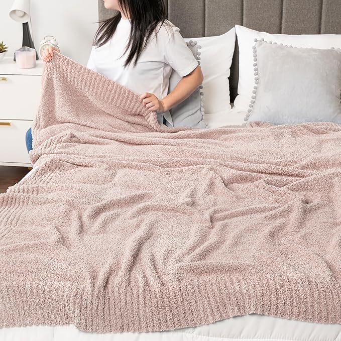 PAVILIA Super Soft Throw Blanket for Couch, Fluffy Cozy Lightweight Taupe Blanket, Fuzzy Warm Knit Blanket for Bed Sofa, Tan, 50x60