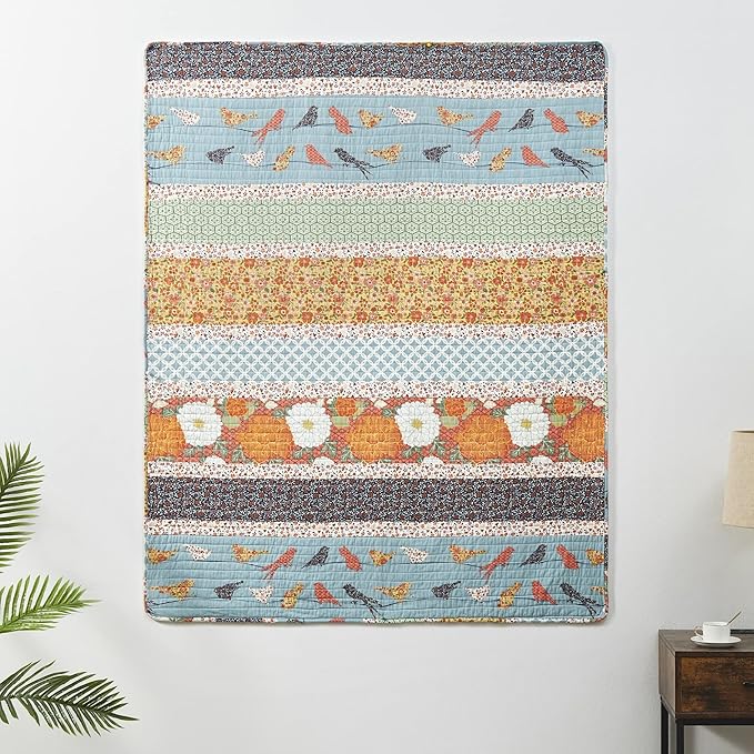 Greenland Home Fashions Carlie Modern Floral Quilt, Tapestry & Throw Blanket, 50 x 60 inches, Calico Stripes