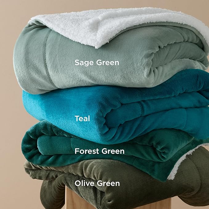 Bedsure GentleSoft Sherpa Fleece Blanket Queen Size for Bed, Non-Heated, Thick and Warm Throw for Women and Men, Soft Fuzzy Plush Queen Blanket for Winter, Teal, 90x90 Inches