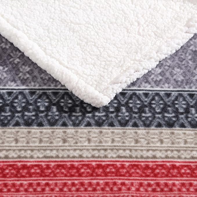 Eddie Bauer - Throw Blanket, Brushed Fleece & Plush Sherpa Bedding, Throw Blanket for Couch & Bed (Fair Isle Dark Steel, 50" x 70")