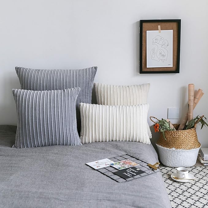UGASA Velvet Pillow Covers Striped, Decorative Throw Cushion Case with Hidden Zipper for Home Couch/Bedroom/Car, Soft Cozy Solid Square, 1 Pack (20"x20", Light Grey)