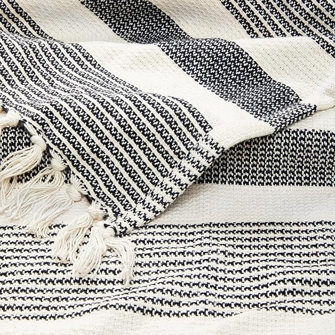 Americanflat 50x60 Throw Blanket - Soft and Breathable Cotton Throw Blanket for Couch, Bed, Chair - Decorative Blankets Perfect for Home, Office, or Outdoor Use - Black and White Stripe Design