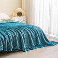 K.Garden Blue Fleece Throw Blanket – Ultra-Soft Flannel Cozy Throw for Adults, Lightweight Leaves Design Fuzzy Blanket for Couch, Sofa, Bed & Office. Warm Plush All-Season Blanket, 90 * 90 Inches