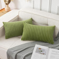 UGASA Pack of 2, Velvet Pillow Covers Striped, Soft Textured Throw Cushion Case Set, Accent Corduroy Lumbar Pillowcases with Hidden Zipper for Home Decor Indoor Outdoor (12"x20", Green)