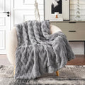 Cozy Bliss Faux Fur Textured Throw Blanket for Couch Super Soft Fuzzy Bed Blanket Gift for Women Premium 3D Ribbed Jacquard All Season Use Grey Zigzag 50"*60"