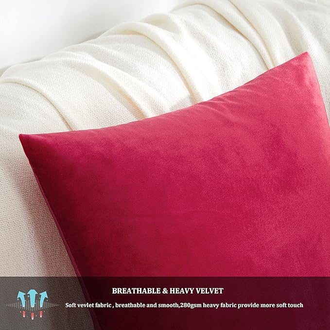 GIGIZAZA Decorative Throw Pillow Covers 18 x 18, Red Soft Pillow Covers Velvet,Set of 4 Decor Square Cushion Covers