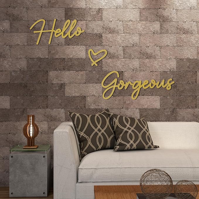 Hello Gorgeous Metal Wall Art Decor Gold Modern Hello Gorgeous Signs Farmhouse Metal Wall Art Hanging Decoration for Bathroom Living Room Bedroom Office Hotel Home Wall Decoration (Gold)