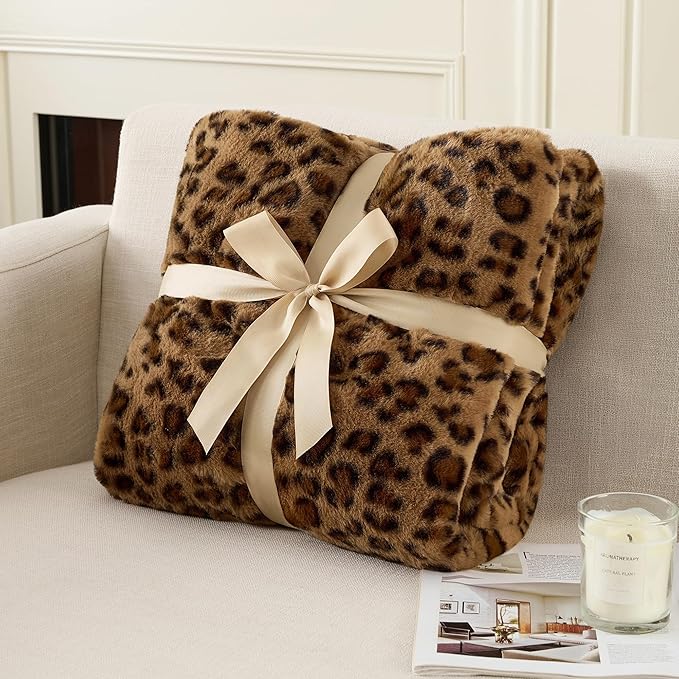 GALMAXS7 Cheetah Throw Blanket, Double-Sided Plush Fluffy - Luxury Faux Fur Leopard Print Blanket, Soft and Cozy Room Decor (60x80 Inches, Brown)
