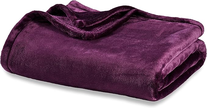 Berkshire Blanket Classic VelvetLoft® Solid Bed Blanket, King Size Bed Blanket, Lightweight Soft Fuzzy Plush Blanket for Bed and Couch, Eggplant Purple, 90x108 Inches