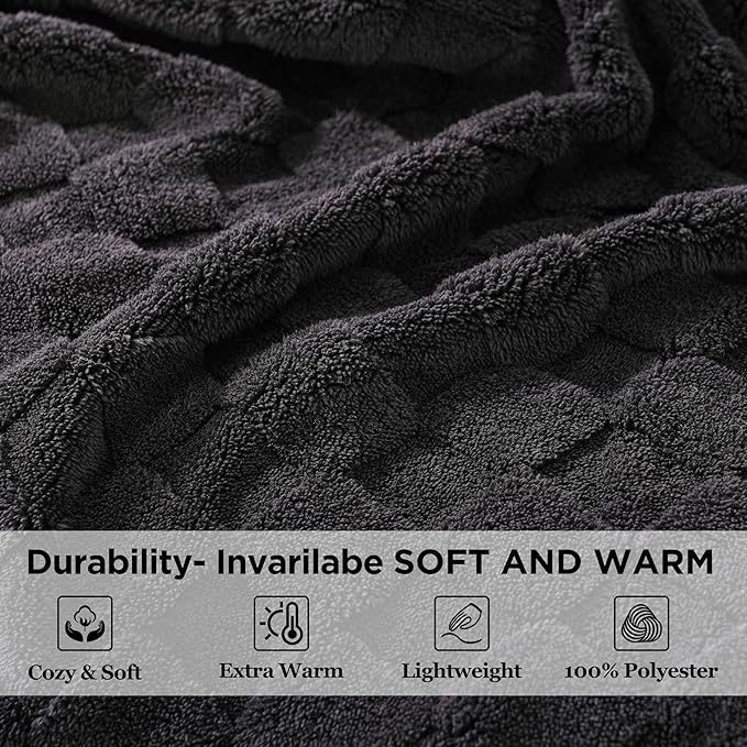 Zyrah Black Fleece Twin for Couch Super Soft Twin Blanket 3D Checkered Design Lightweight Decorative Fuzzy Cozy Blankets for Sofa Chair Bed 60x80 Inches