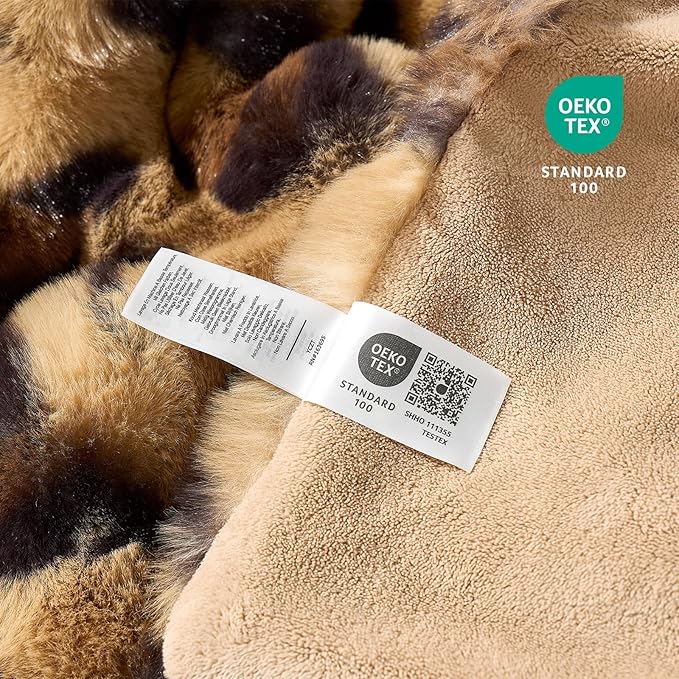 Cozy Bliss Cheetah Leopard Print Faux Fur Throw for Couch, Fuzzy Soft Plush Thick Bubble Blanket for Sofa Bedroom Living Room, 50x60 Inches Brown
